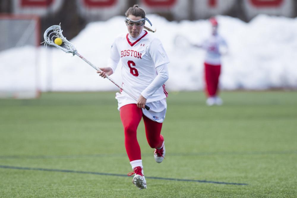 Senior midfielder and defender Sarah Andersen helped BU's defense in the team's last game against Bucknell, collecting two ground balls. Andersen and the rest of the defense will be key in the Terriers' upcoming matchups against Holy Cross and Army. PHOTO BY MADDIE MALHOTRA/DAILY FREE PRESS STAFF 