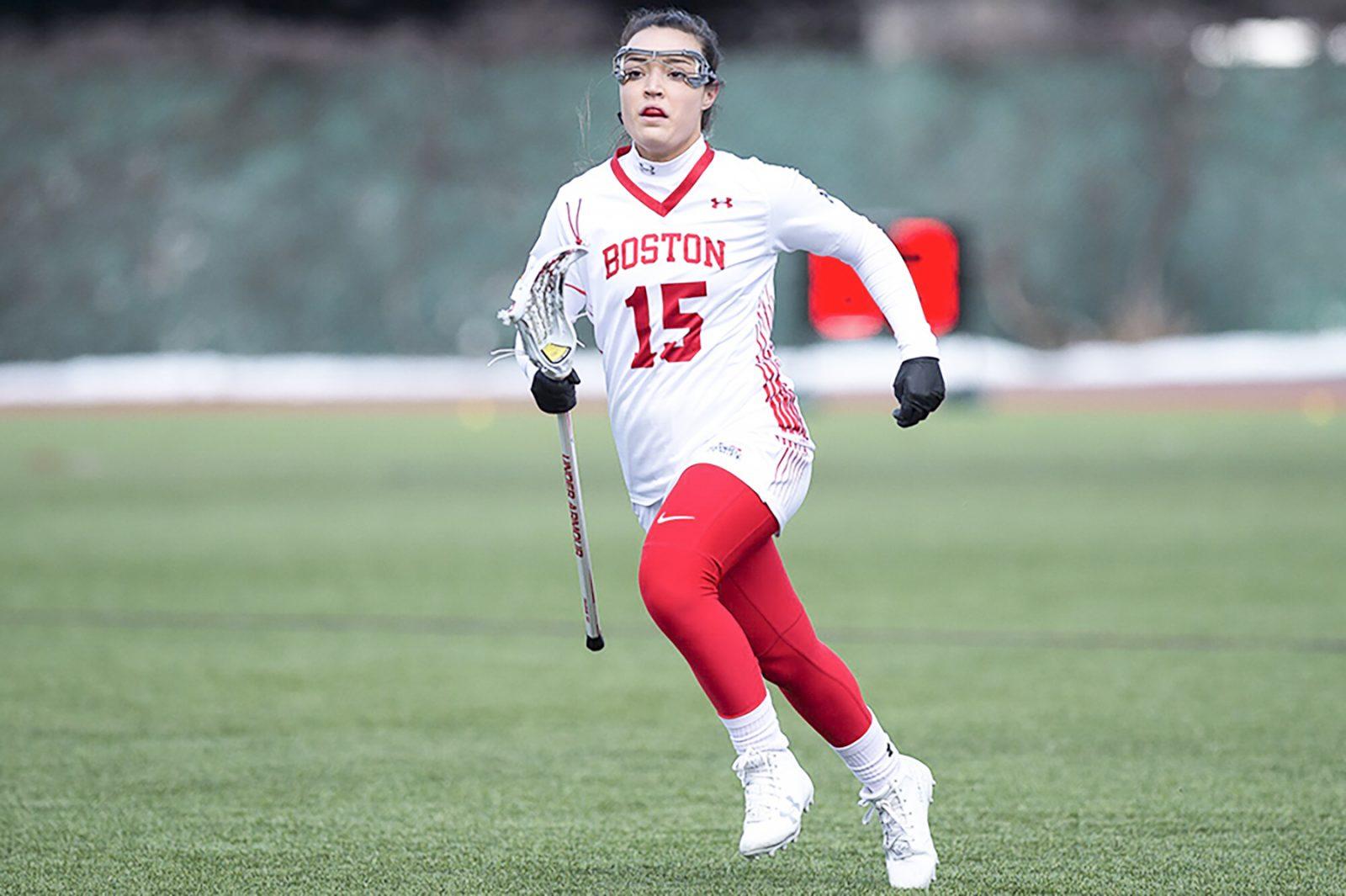 Sophomore midfielder Christine Carugati collected one ground ball in BU's 12-8 loss to Colgate. PHOTO BY MADDIE MALHOTRA/ DAILY FREE PRESS STAFF