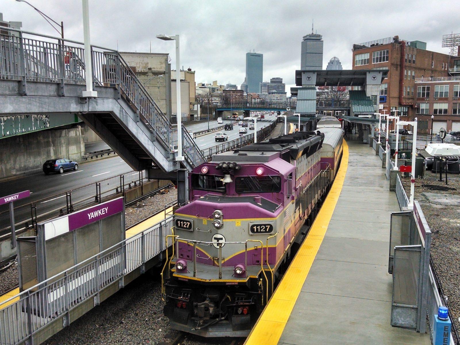 A train at the Yawkey MBTA commuter rail station. The station, which is located near Fenway Park, will be renamed Lansdowne Station on April 8. WIKIMEDIA COMMONS 
