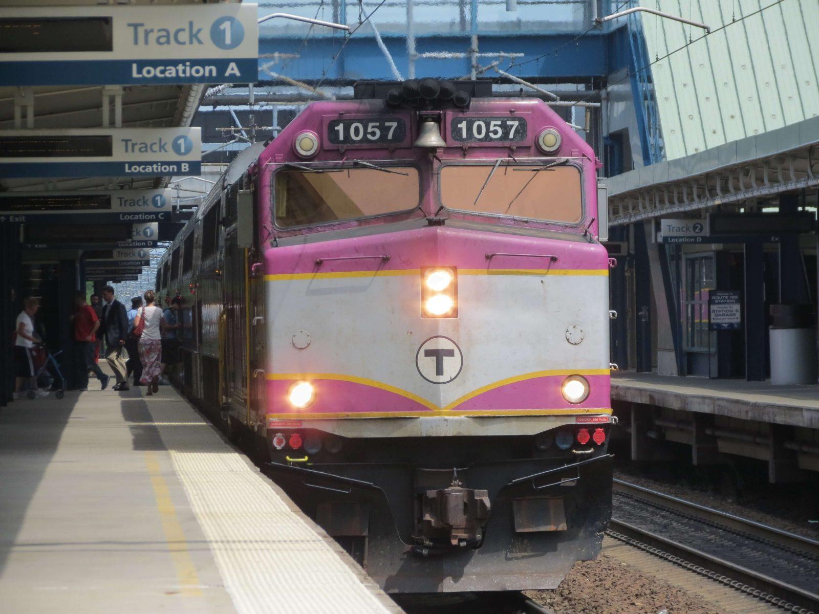 An MBTA commuter rail train. A likely record-high number of people rode the commuter rail Tuesday to watch the Patriots’ Super Bowl victory parade in Boston. COURTESY OF WIKIMEDIA COMMONS 