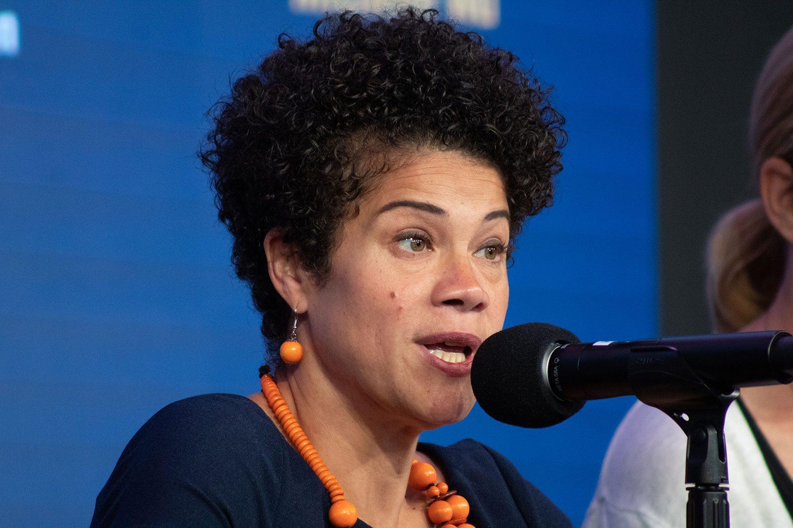 Julia Meija, shown at a debate hosted by WBUR on Oct. 22, won the last seat in the City Councilor at-large election after a recount found her ahead of opponent Alejandra St. Guillen by one vote. RACHEL SHARPLES/ DFP FILE
