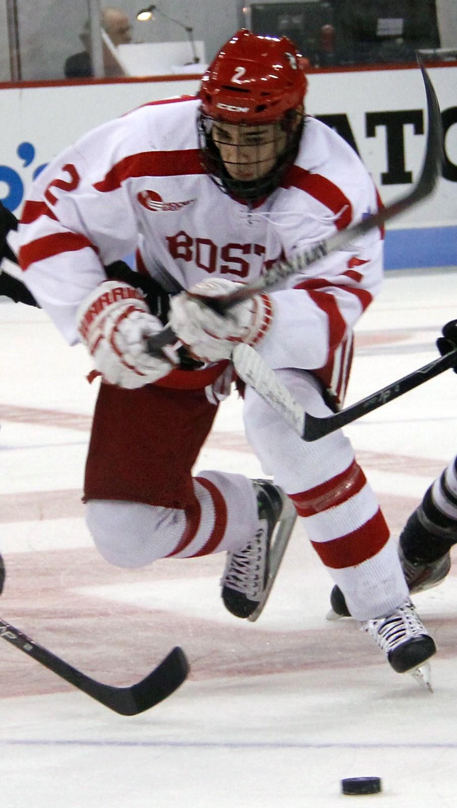 Junior forward Ahti Oksanen's 13th goal of the season opened BU's scoring Friday night against Vermont. PHOTO BY ALEXANDRA WIMLEY/DAILY FREE PRESS STAFF