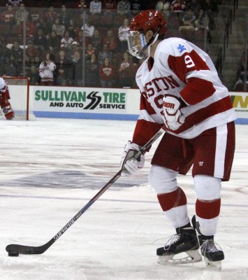 Freshman forward Jack Eichel scored his third overtime goal of the season Saturday against Vermont. PHOTO BY MAYA DEVEREAUX/DAILY FREE PRESS STAFF