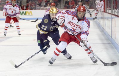 BU secured one of a four possible points versus Notre Dame last year in two games at Agganis Arena. PHOTO BY MAYA DEVEREAUX/DFP FILE PHOTO