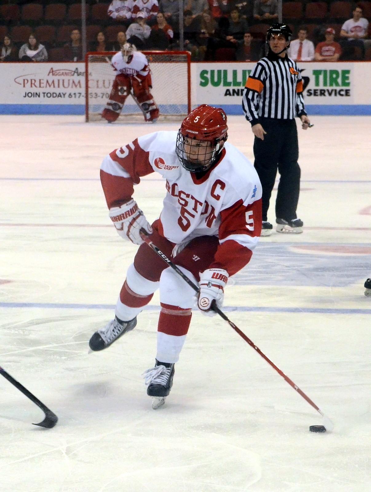 BU junior captain Matt Grzelcyk tallied three assists on the power play Sundaty. 