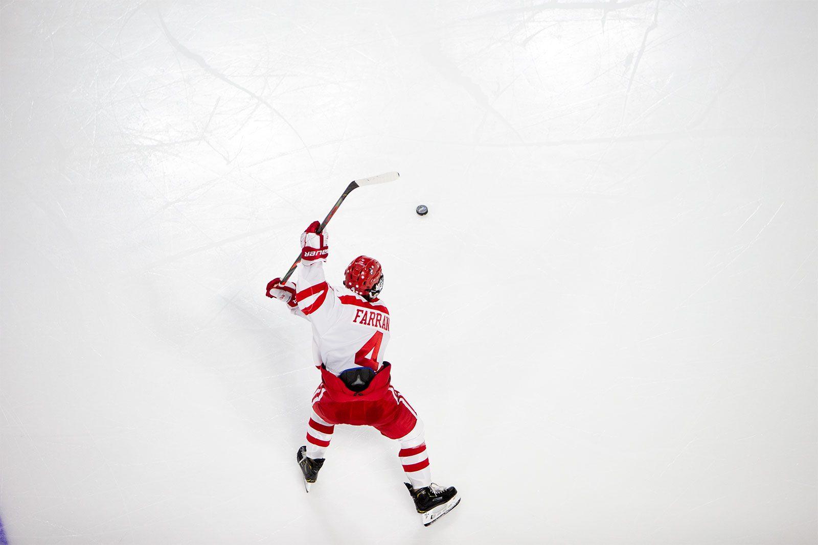 Junior defenseman David Farrance, shown in a game against Sacred Heart University, scored 10 goals and 19 points over this season. MATTHEW WOOLVERTON/ DAILY FREE PRESS STAFF