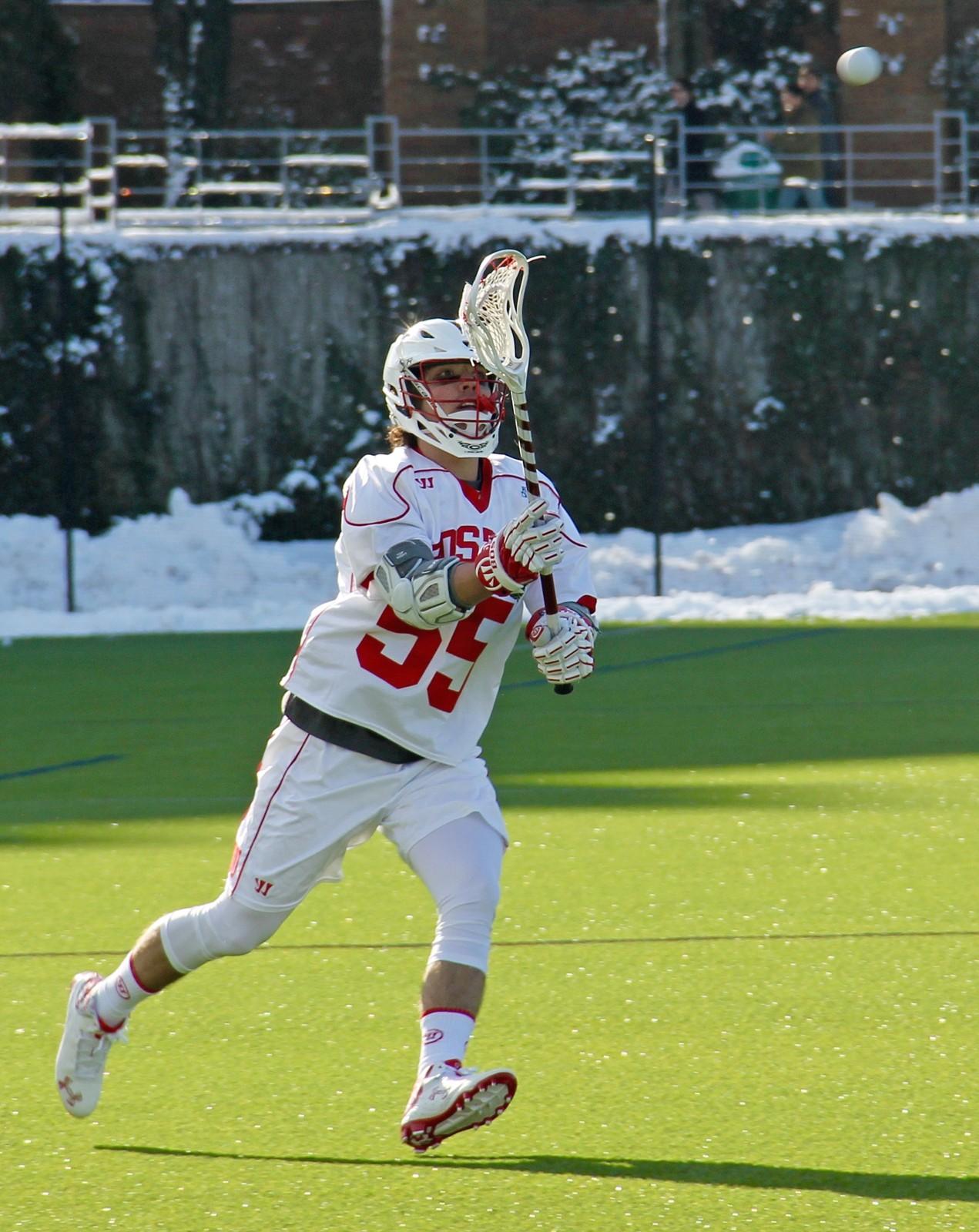 Michael Laviano came into the program as an attackman, but has thrived in midfield. PHOTO BY OLIVIA FALCIGNO/DAILY FREE PRESS STAFF