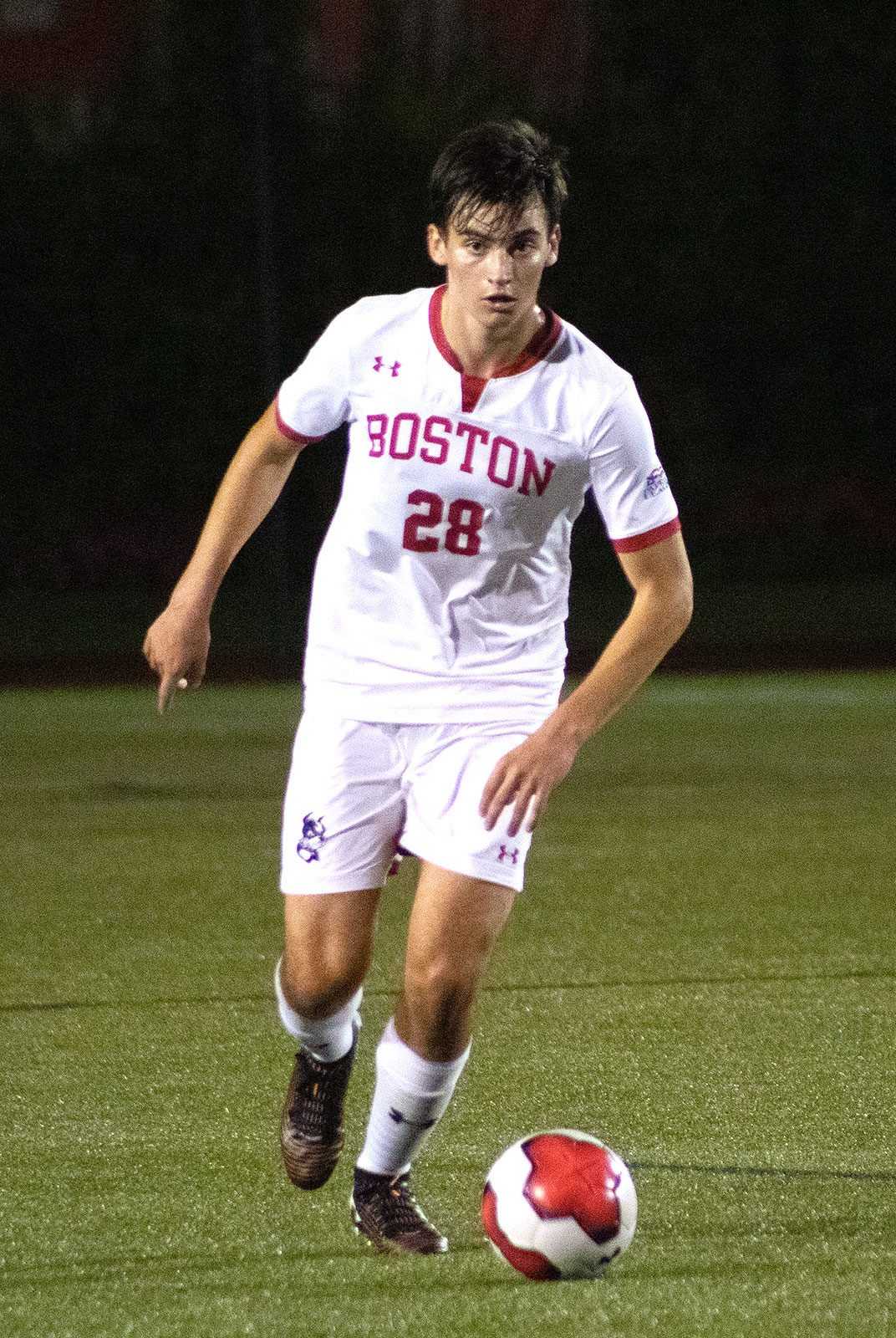 Freshman midfielder Marc Roura in a game against College of the Holy Cross on Oct. 2. Roura scored his first collegiate goal in BU’s 2-0 win over Harvard Tuesday night. RACHEL SHARPLES/ DFP FILE
