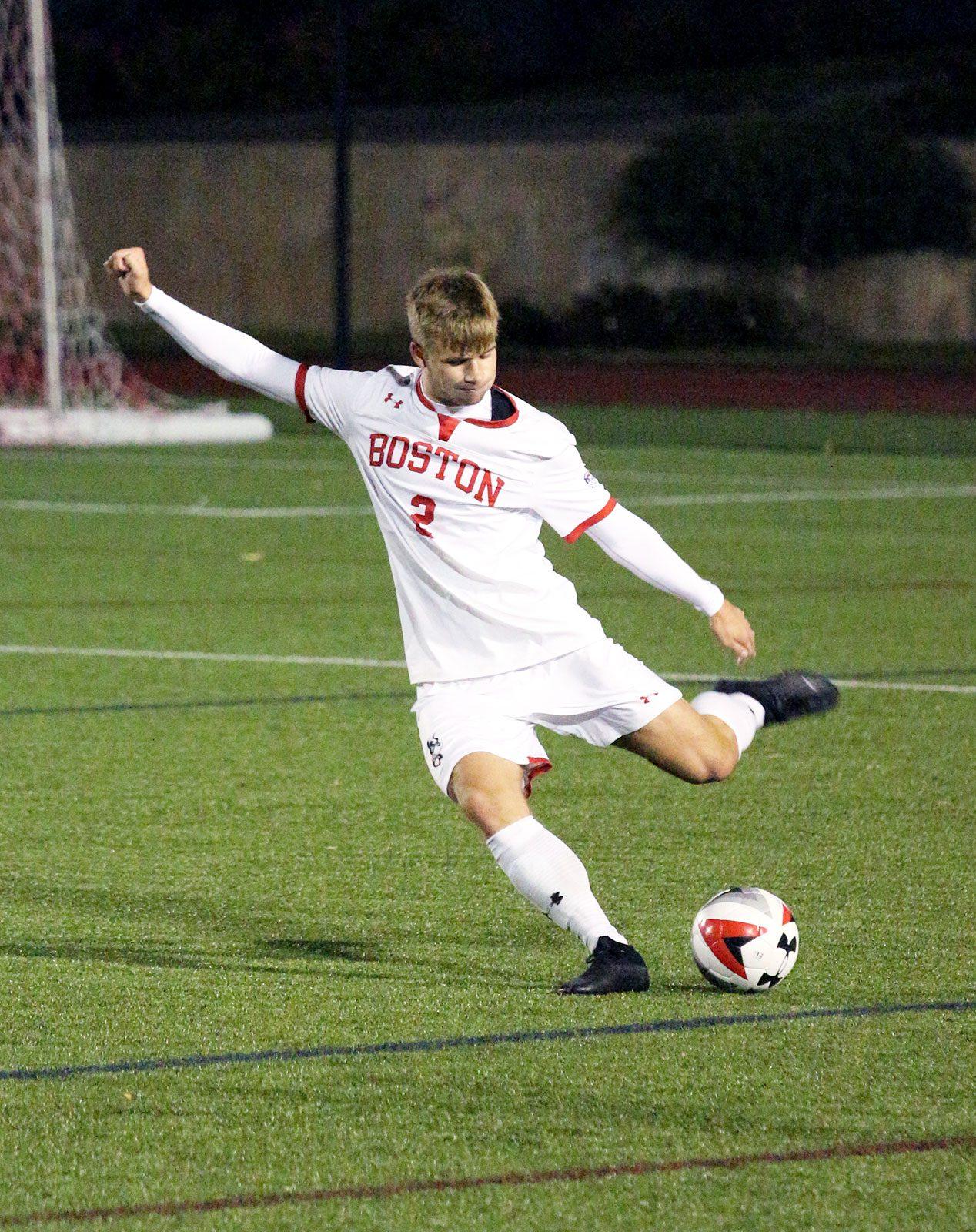 Sophomore Florian Rieder in a match against Army West Point on Oct. 24. Men’s soccer coach Neil Roberts said Rieder will be out indefinitely after suffering possible ligament damage during Tuesday night’s game against Northeastern University. MADDIE EPPERSON/ DFP FILE