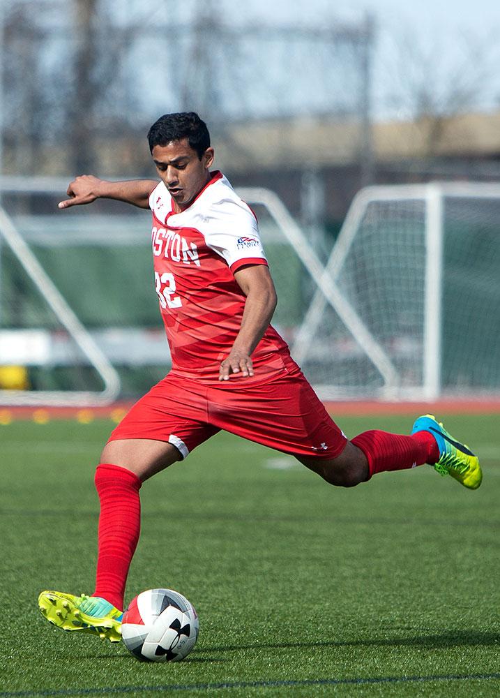 Senior Mana Chavali in a March 24 game against the University of Vermont. Chavali got on the scoresheet last season in the team’s 3-1 loss against Loyola University Maryland, who they’re scheduled to play against on Saturday. MATTHEW WOOLVERTON/ DFP FILE