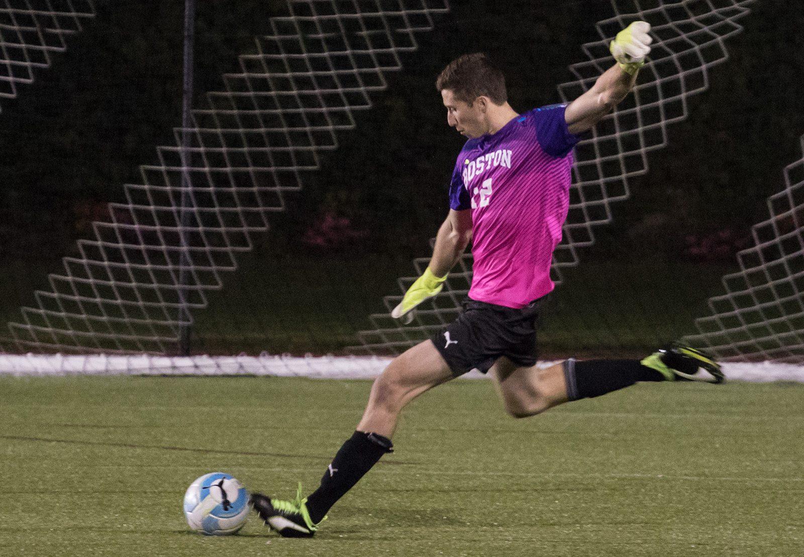 Senior goalkeeper Matt Gilbert had a career-high 10 saves on Saturday. PHOTO BY JUSTIN HAWK/ DAILY FREE PRESS STAFF 