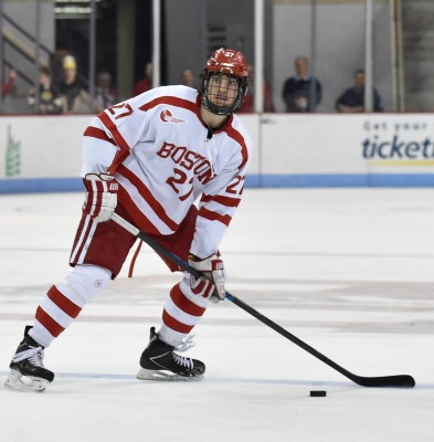 Doyle Somerby, a New York Islanders draft pick, has a plus-8 rating on the year. PHOTO BY MADDIE MALHOTRA/DAILY FREE PRESS STAFF