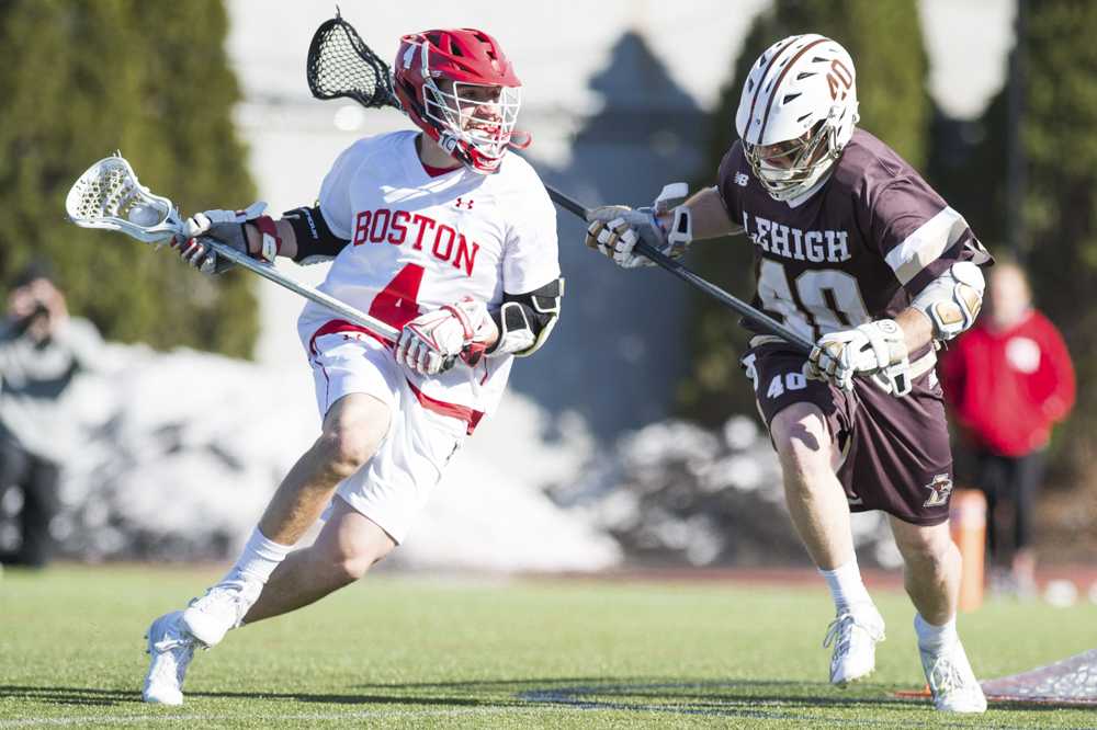 Freshman attack Chris Gray had his fifth five-point performance of the 2018 season in BU's 9-4 win at Holy Cross on Friday night. PHOTO BY MADDIE MALHOTRA/DAILY FREE PRESS STAFF 