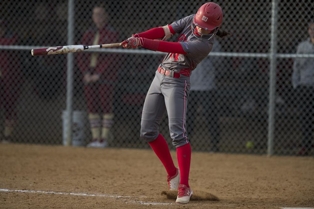 BU leads the Patriot League with triples with senior infielder Brittany Younan at the helm. PHOTO BY MADDIE MALHOTRA/DAILY FREE PRESS STAFF 