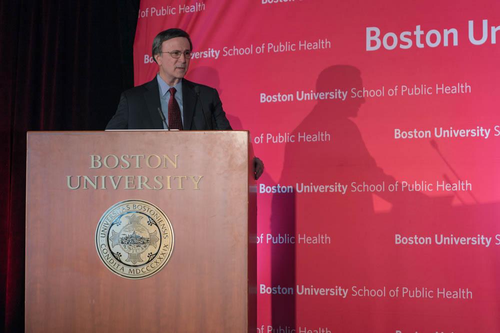 Mark A. Rothstein, a professor at the University of Louisville and founding director of the Institute for bioethics speaks during the “Is Patient Privacy Dead?” lecture on Tuesday afternoon. The lecture addressed questions about the future of health privacy in the 21st century. PHOTO BY DENGFENG YANG/ DAILY FREE PRESS STAFF 

