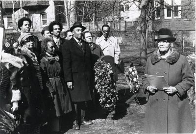 Melnea Cass speaking at a memorial of the boston massacre