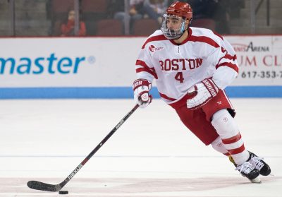 Junior defenseman Brandon Hickey looks forward to another shot at Denver this weekend. PHOTO BY MADDIE MALHOTRA/ DAILY FREE PRESS STAFF