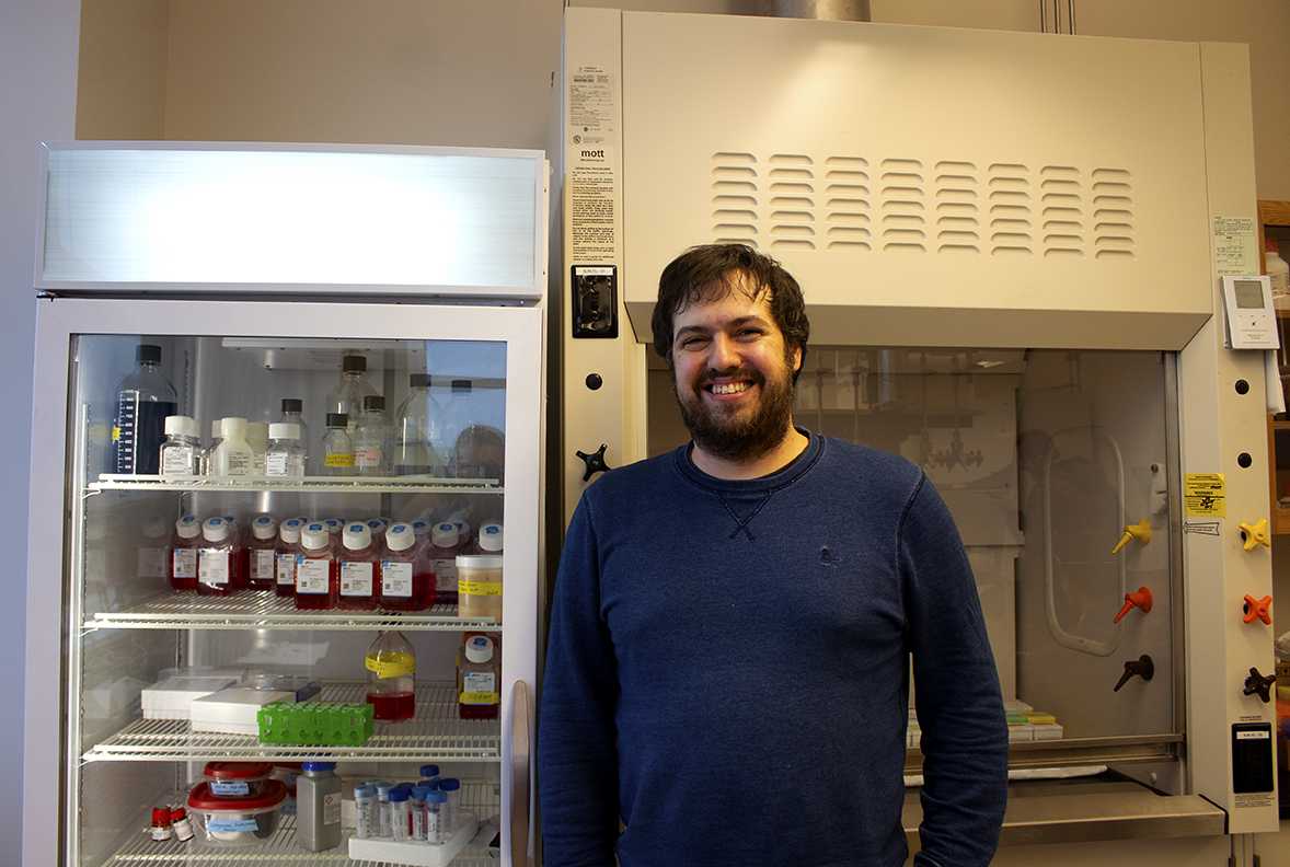 Michael Albro, a professor in Boston University’s College of Engineering, with his research for treating patients with osteoarthritis. RACHEL SHARPLES/ DAILY FREE PRESS STAFF