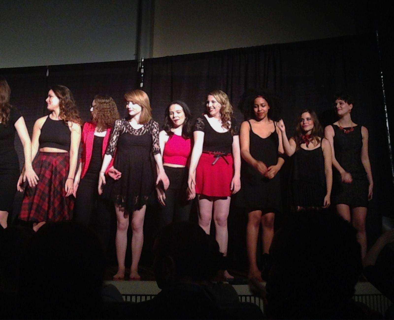 Boston University students perform in “The Vagina Monologues” Friday night in Jacob Sleeper Auditorium. PHOTO BY SAMANTHA GROSS/DAILY FREE PRESS STAFF
