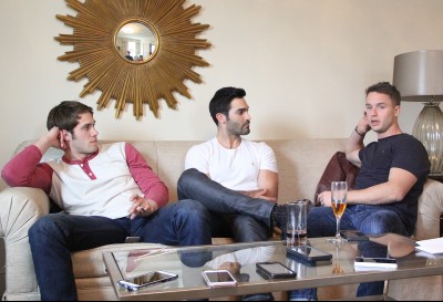Cast members of the new comedy “Everybody Wants Some!!” Blake Jenner, Tyler Hoechlin and Ryan Guzman speak to members of the press Friday afternoon at the Eliot Hotel. PHOTO BY SOFIA FARENTINOS/DAILY FREE PRESS STAFF 