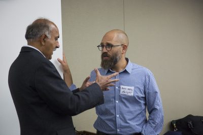 Aaron Nelson, of dRx Capital, converses during a networking session of TiE-Boston’s entrepreneurship meeting, which focused on the use of digital health devices in practice. PHOTO BY NATALIE CARROLL/ DAILY FREE PRESS STAFF