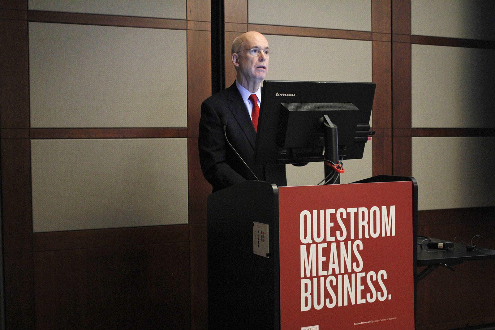 Five finalists present their business ventures to a panel of investors at the Boston University 2017 New Venture Competition Tuesday night. PHOTO BY KANKANIT WIRIYASAJJA/ DAILY FREE PRESS STAFF