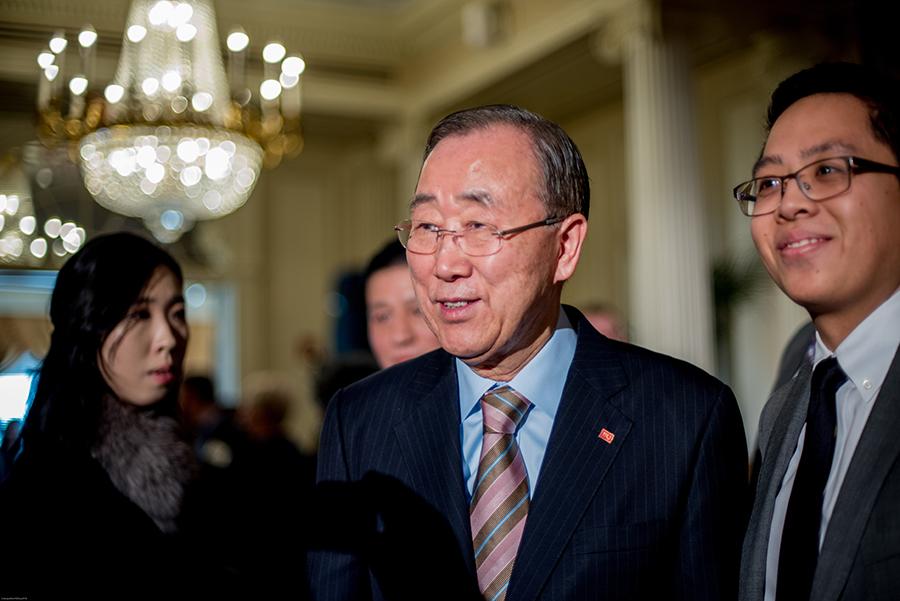 Ban Ki-Moon, the eighth secretary-general of the UN, after the inaugural ceremony for BU’s Global Development Policy Center on Wednesday morning. PHOTO BY JACQUELINE YI ZHOU/ DAILY FREE PRESS STAFF