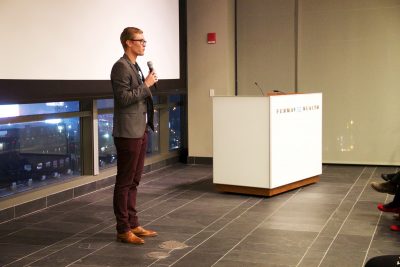 Dana Pardee of The Fenway Institute speaks about his experience in the transgender community Tuesday evening at Fenway Health. PHOTO BY OLIVIA FALCIGNO/ DAILY FREE PRESS STAFF