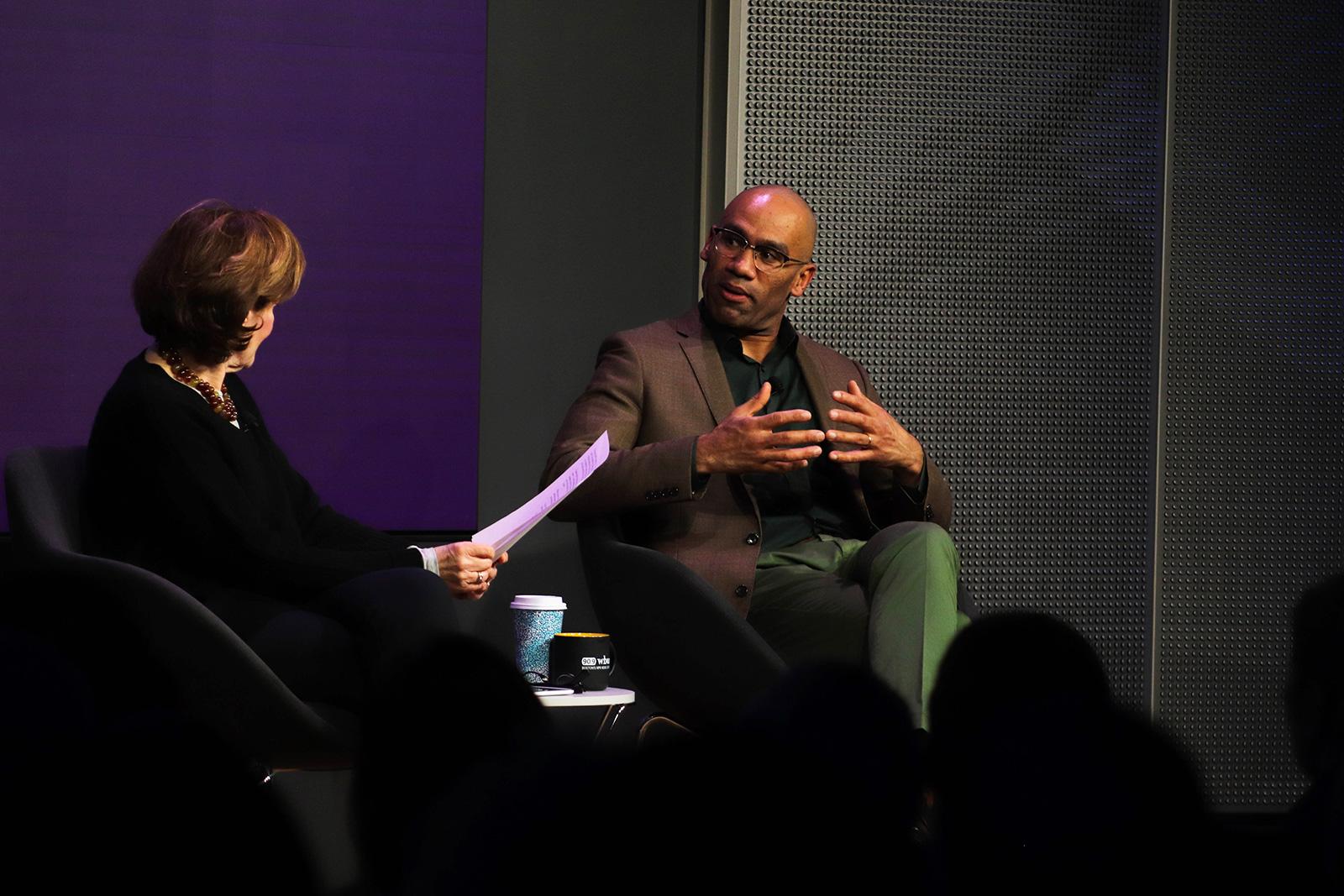 Douglass Williams, chef and owner of the Italian restaurant MIDA, spoke about his passion for cooking and eating healthily at WBUR CitySpace Monday. PERRY SOSI/ DAILY FREE PRESS STAFF