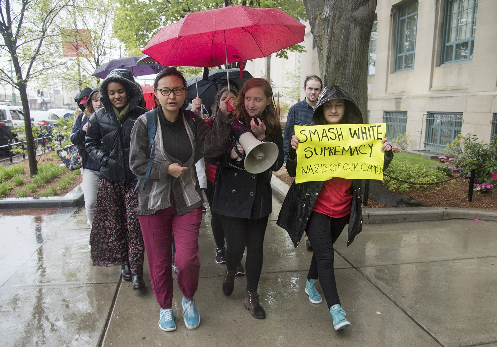 Students march down Commonwealth Avenue to protest purported discrimination on campus. PHOTO BY LEXI PLINE/ DAILY FREE PRESS STAFF 