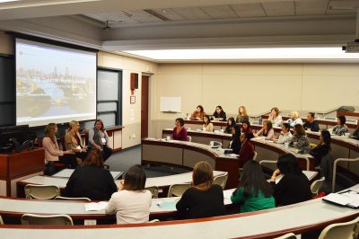 Women gather to listen to the “Be a STEM Woman: Why Math and Technology are Essential to a Women’s Career” presentation during the Questrom Women’s Summit: From Classroom to the Corner Office on Saturday. PHOTO BY ERIN BILLINGS/ DAILY FREE PRESS STAFF