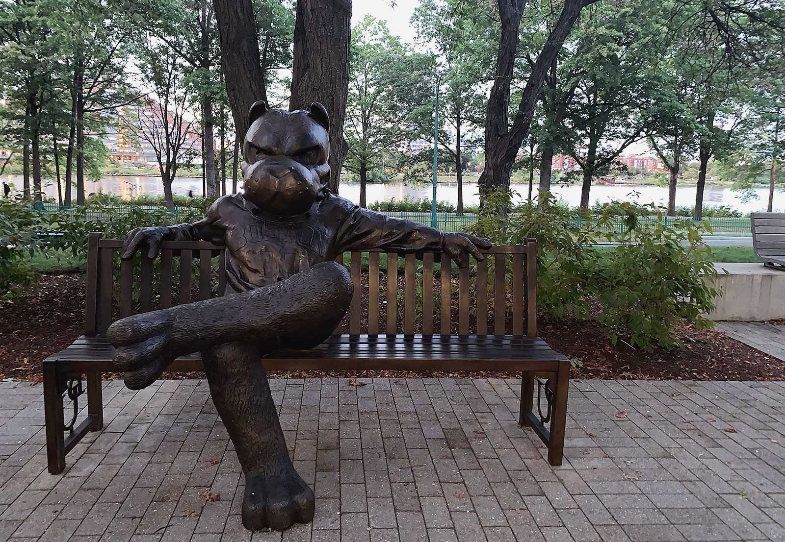 Boston University’s new Rhett Bench, donated by the BU Alumni Council to bolster school spirit, was installed on the BU Beach at the end of August. SOFIA KOYAMA/ DAILY FREE PRESS STAFF