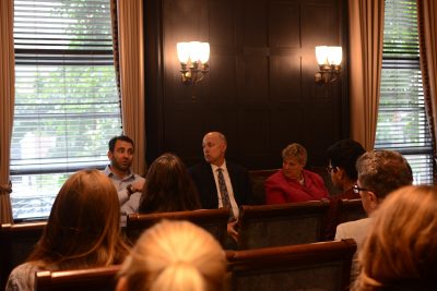 The Initiative on Forced Migration and Human Trafficking hosts a panel of refugee organizations on Tuesday evening, as part of Refugee Education Week at the Frederick S. Pardee School of Global Studies. PHOTO BY CARRIE SHEEHAN/ DAILY FREE PRESS CONTRIBUTOR