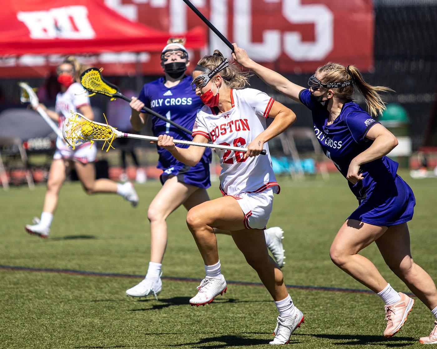 mckenzie irvine of boston university in a lacrosse game