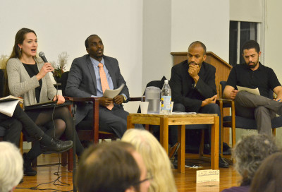 Executive Director of the Muslim Justice League Shannon Erwin speaks during the “Resisting Surveillance: Racial & Religious Profiling in Boston & Beyond” panel at the First Church of Roxbury Tuesday evening. PHOTO BY LEXI PLINE/DAILY FREE PRESS CONTRIBUTOR