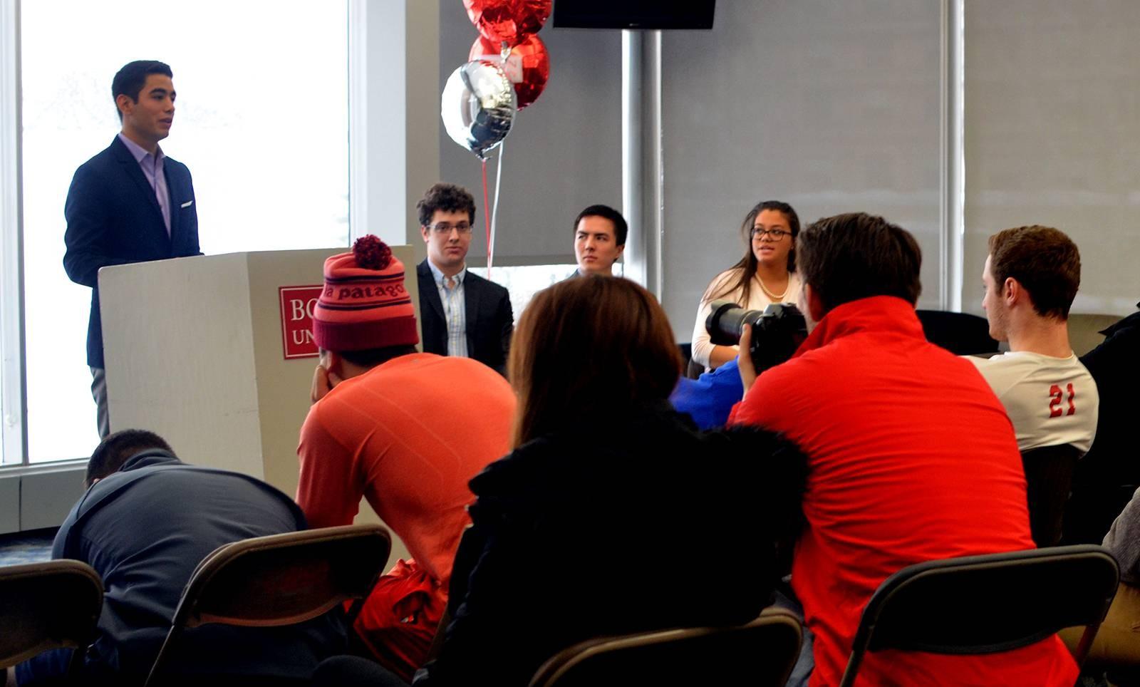 Austin Kruger (SMG ’16) announced on Feb. 8 that he will run for Boston University Student Government Executive President, violating the Student Elections Committee code. PHOTO BY WILLA RUSOWICZ-ORAZEM/DAILY FREE PRESS STAFF
