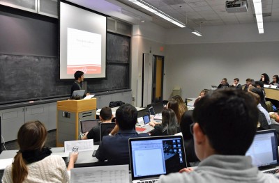 BU Student Government convened in the Photonics Center for its second meeting of the semester Monday night and voted to postpone Her Network’s proposal for a $1,000 grant. PHOTO BY MADDIE MALHOTRA/DAILY FREE PRESS STAFF