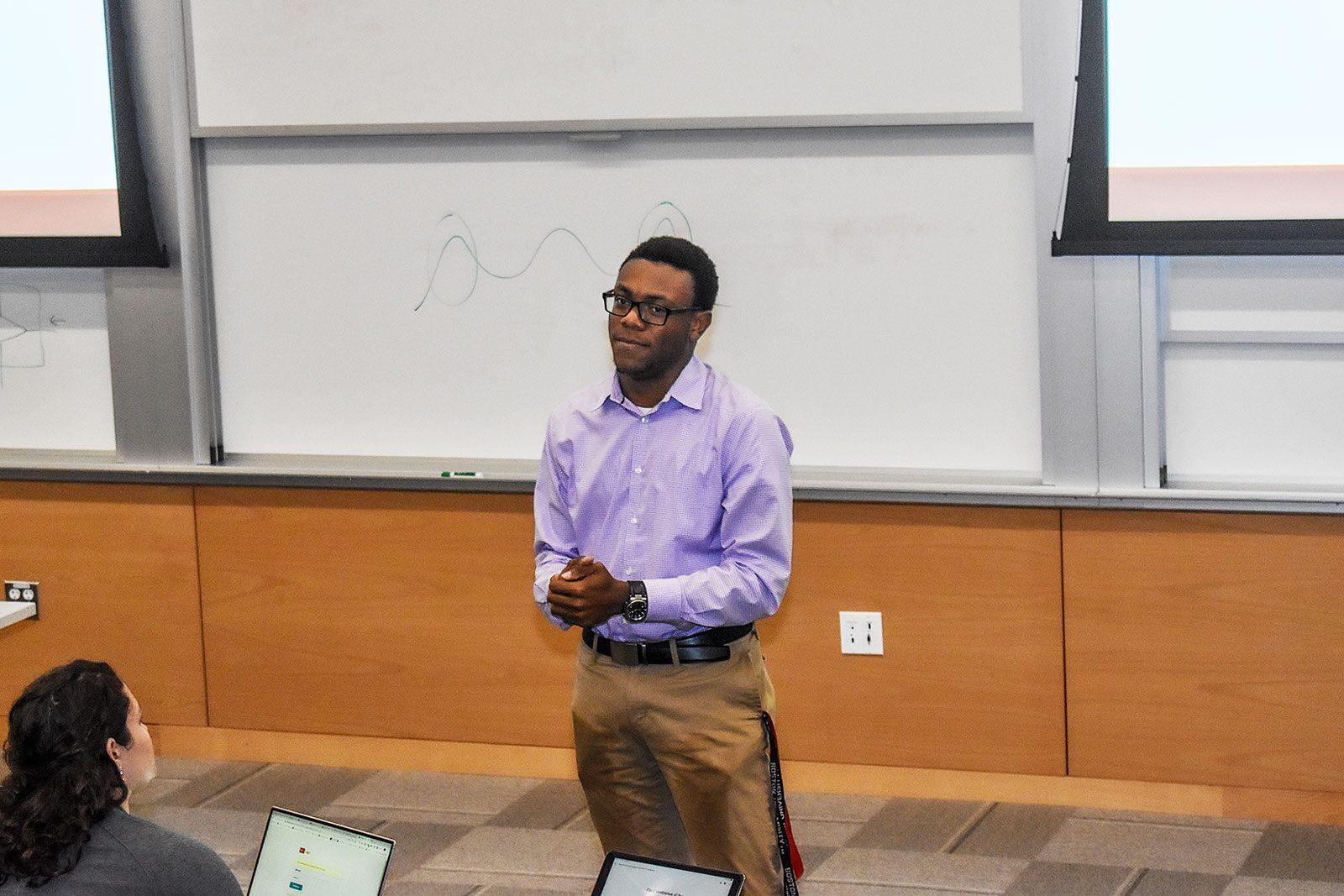 Deputy Chief Justice Christian Vanleer (COM ‘21) discusses uncertainties in the upcoming year’s budget during the USG meeting Monday. LAURYN ALLEN/ DAILY FREE PRESS STAFF