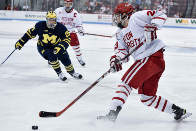 Jakob Forsbacka Karlsson broke out in a major way last Saturday, and BU will hope he keeps his hot streak going against Lowell. PHOTO BY MADDIE MALHOTRA/DFP FILE PHOTO