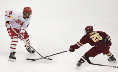 Sophomore forward Jordan Greenway physically dominated BC in the 2016 Beanpot Tournament final. PHOTO BY MADDIE MALHOTRA/DAILY FREE PRESS STAFF 