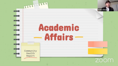 academic affairs report in a boston university student government meeting