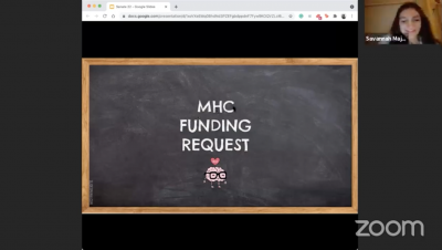 mhc funding request presentation during boston university student government meeting