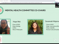 mental health committee co-chairs speak at a boston university student government meeting