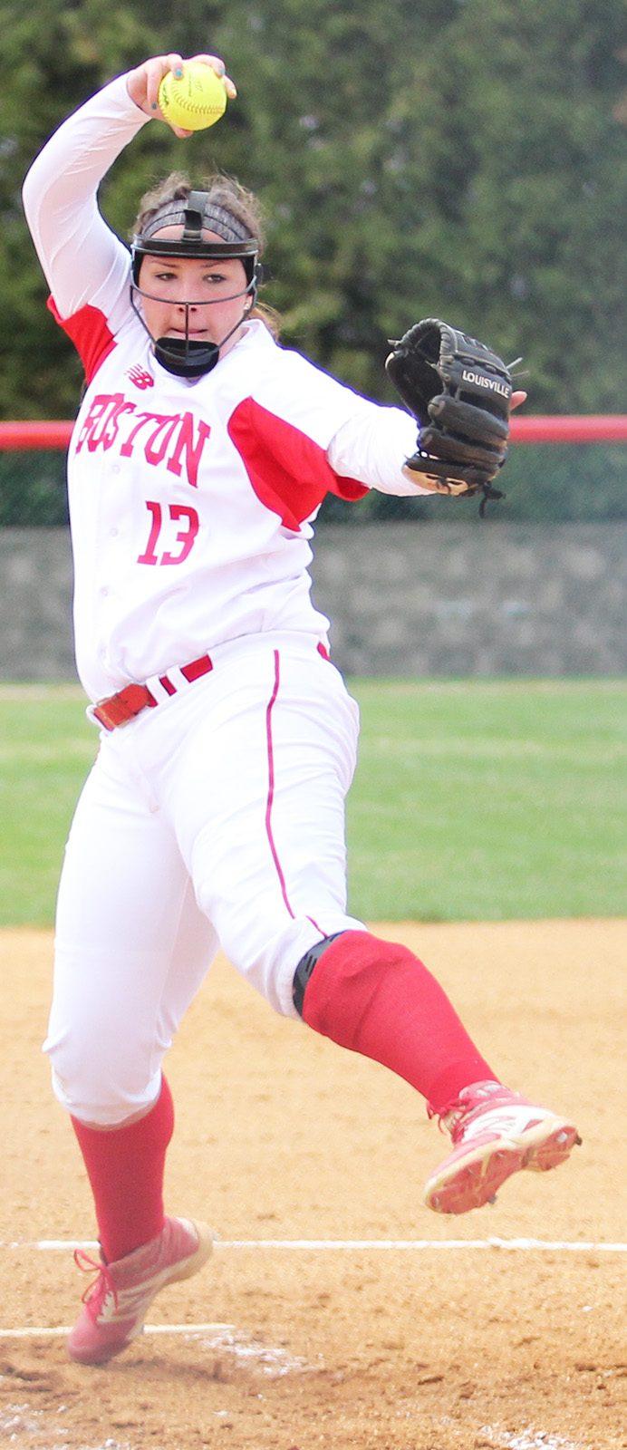 Senior pitcher Makinna Akers and the rest of the BU pitching staff have struggled lately, as the Terriers are 1-9 in their past 10 games. PHOTO BY ALEXANDRA WIMLEY/ DAILY FREE PRESS STAFF
