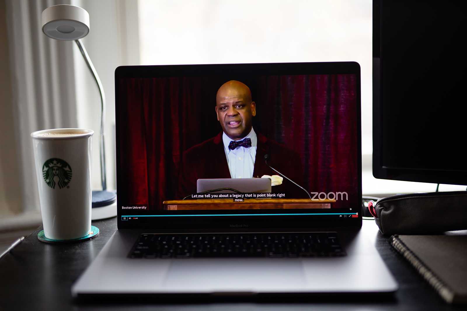 Dean of Students Kenneth Elmore emceed the Class of 2020’s virtual Senior Breakfast from Metcalf Hall Friday morning. Sophie Park/ Daily Free Press Staff