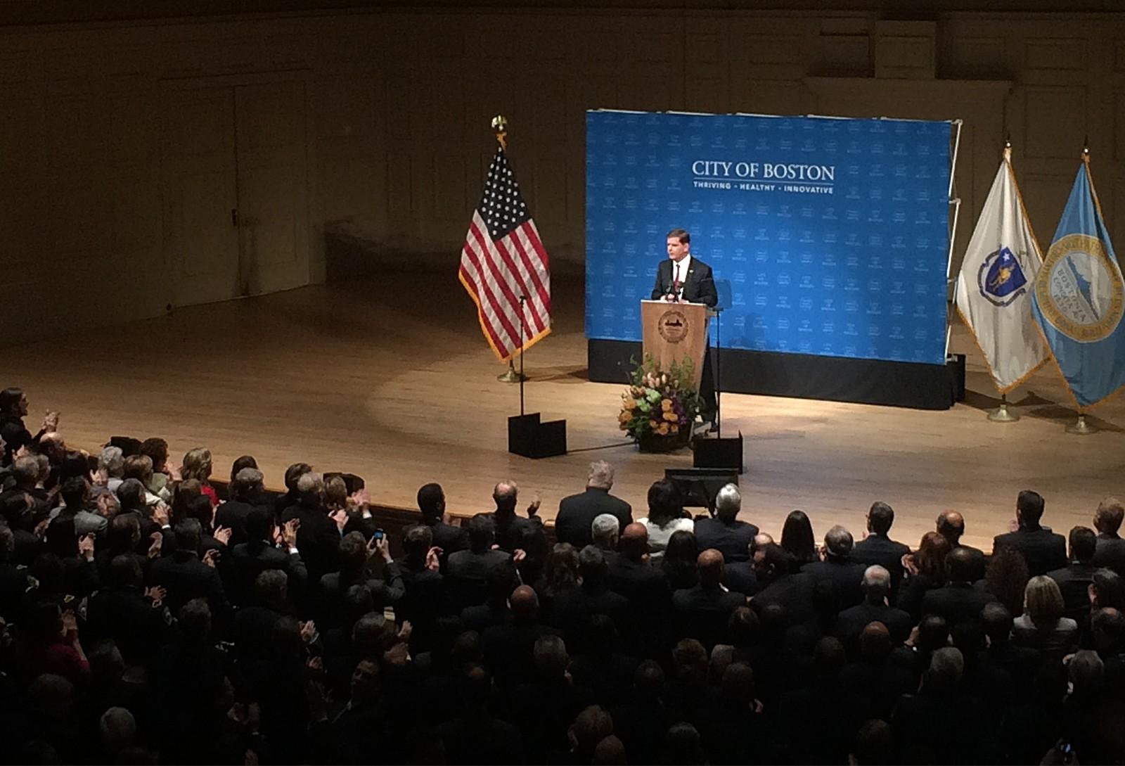 Boston Mayor Martin Walsh gives his first State of the City speech in Symphony Hall Tuesday. PHOTO BY CLINTON NGUYEN/DAILY FREE PRESS STAFF
