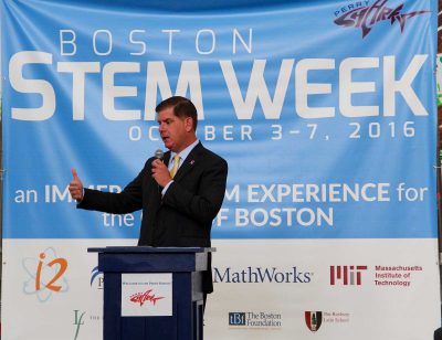 Boston Mayor Martin Walsh announces that the week of Oct. 3 will be STEM week for Boston middle schools. PHOTO COURTESY CITY OF BOSTON