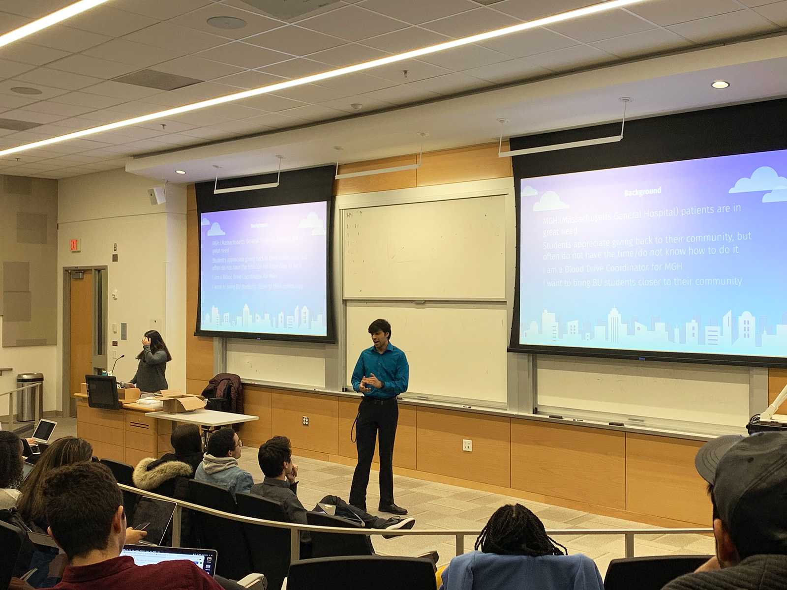 Senator Aditya Jain presents his plan for the Give BAC Act of 2020 to the Student Government Senate Monday. ELLIE YEO/ DAILY FREE PRESS STAFF