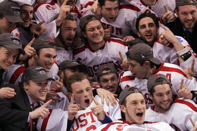 The Terriers claimed their eighth Hockey East championship in program history. PHOTO BY MAYA DEVEREAUX/DAILY FREE PRESS STAFF