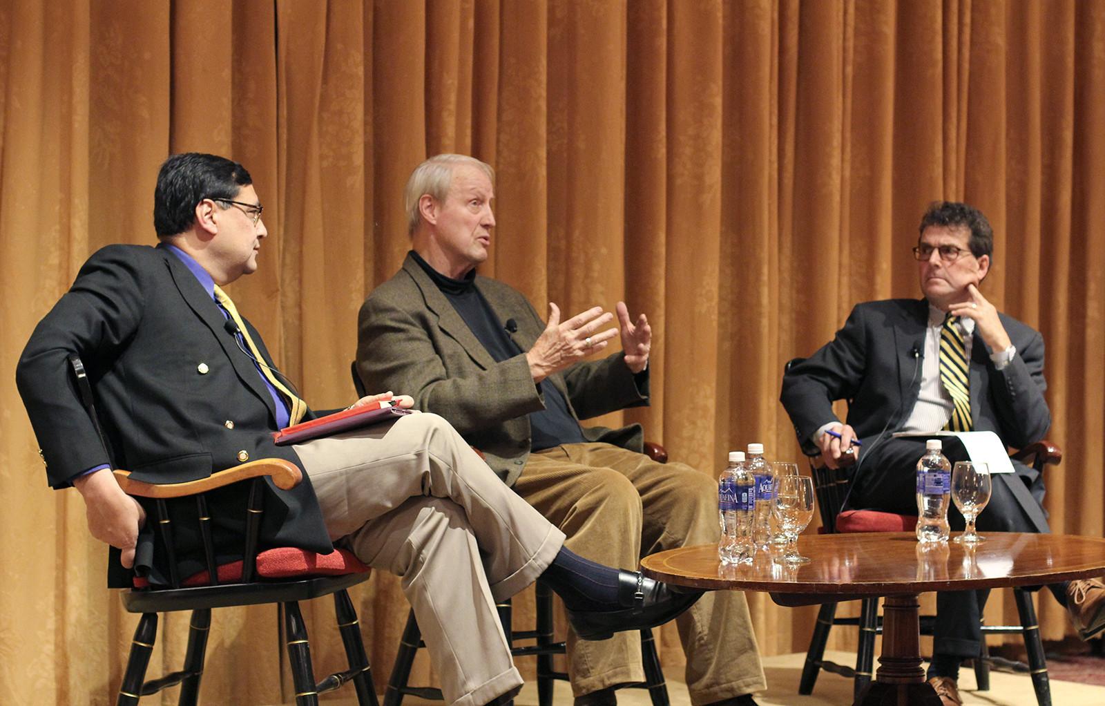 Puitzer Prize-winning author, reporter and editor Hedrick Smith speaks during “The Putin Challenge” Tuesday afternoon in the Trustee Ballroom. PHOTO BY JOHNNY LIU/DAILY FREE PRESS STAFF